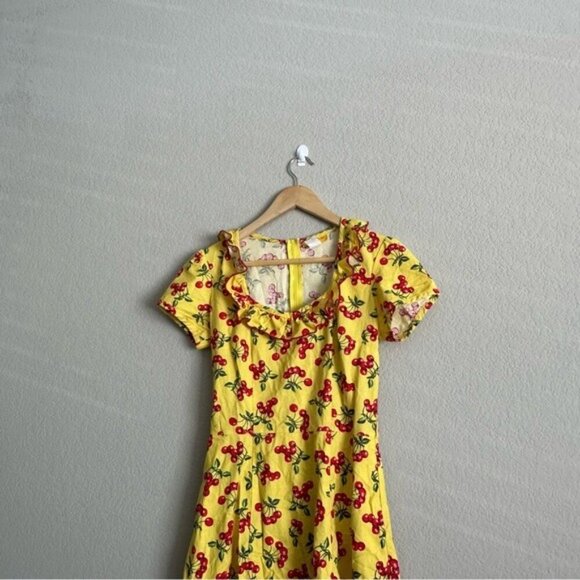 Bernie Dexter Yellow Cherry Print Dress Small - 1940s Retro Rockabilly Pin-Up - Picture 7 of 14